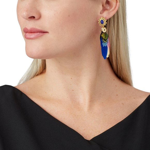 Gas Bijoux Bo Sao 2 Plumes Earrings in Blue - Picture 3 of 3